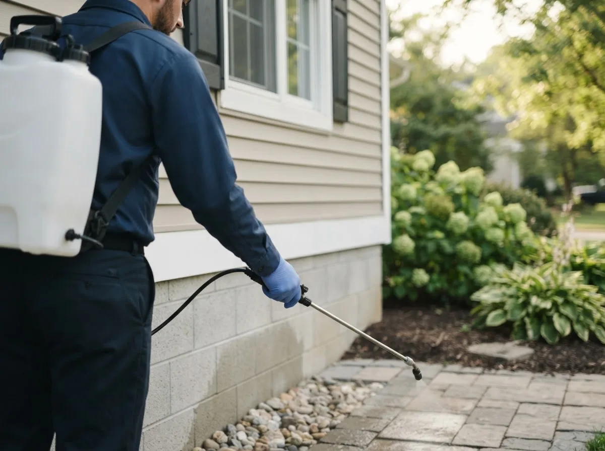 Pest control technician inspecting a home in Center Line, MI